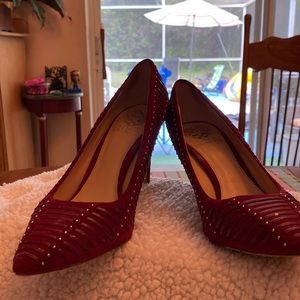 Vince Camino size 8 heels, color is burgundy with silver studs